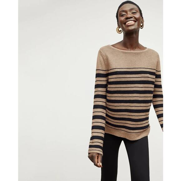 MM Lafleur Sweaters - M.M. LAFLEUR The Samara Knit Linen Sweater – Oak & Black Stripe – Size XS